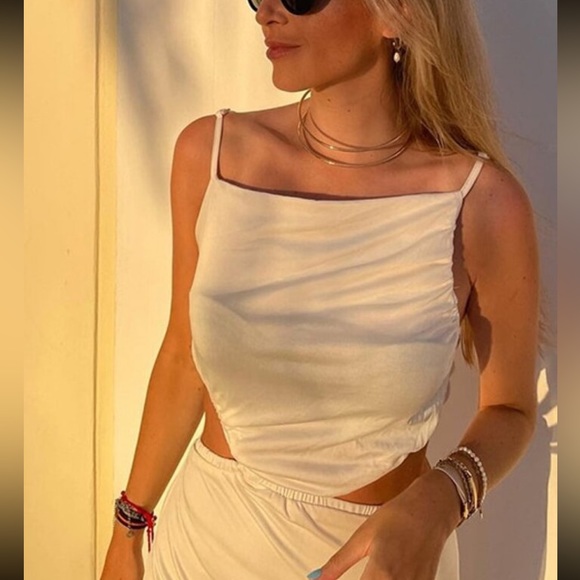 Pink Cut Out Ruched Tie Back Split Thigh Cami midi Dress - Picture 5 of 7